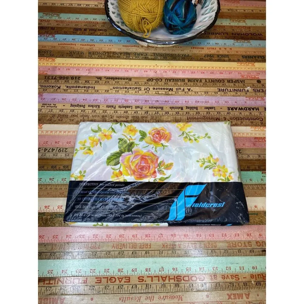 Vintage Fieldcrest Full Flat FloralSheet Peace Rose Percale Double 81 X 104